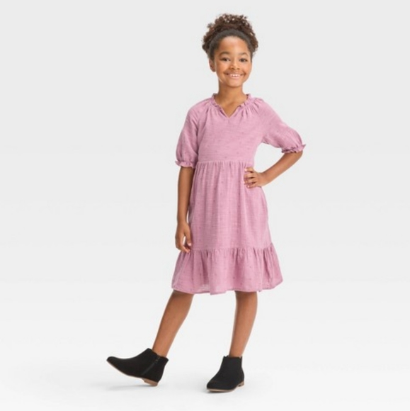 Cat & Jack Dresses Nwt Cat Jack Purple Short Sleeve Gauze Eyelet